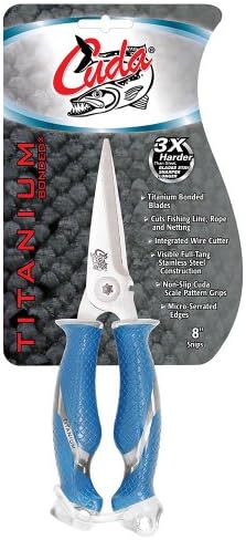 CUDA 8" Titanium Bonded Snips Durable Fishing Wire, Braid, Mono & Fluorocarbon Cutter for Saltwater & Freshwater Use with Internal Spring