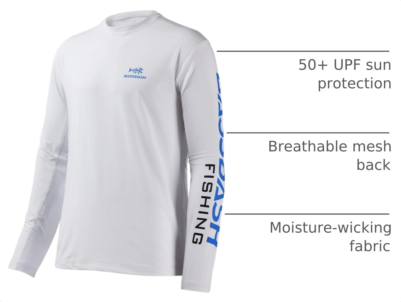 BASSDASH Fishing T Shirts for Men UV Sun Protection UPF 50+ Long Sleeve Tee T-Shirt