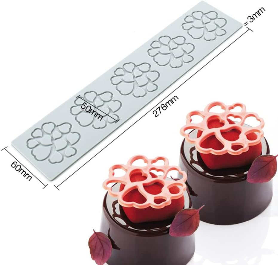 Hollow Leaf Silicone Molds Lover Heart Chocolate Molds Geometry 3D Silicone Mould Chocolate Candy Leaf Mold Sugar Craft Cake Decoration Cupcake Top (C_Heart_11.12 * 2.4 * 0.12inch)