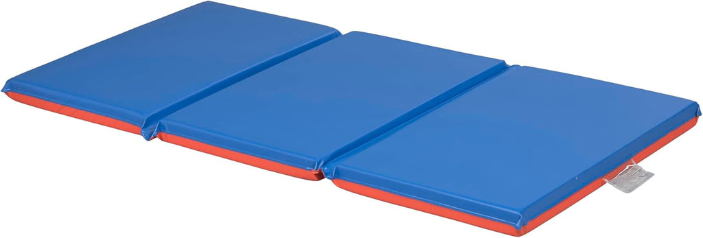 ECR4Kids Premium Folding Rest Mat, 3-Section, 2in, Sleeping Pad, Blue/Red
