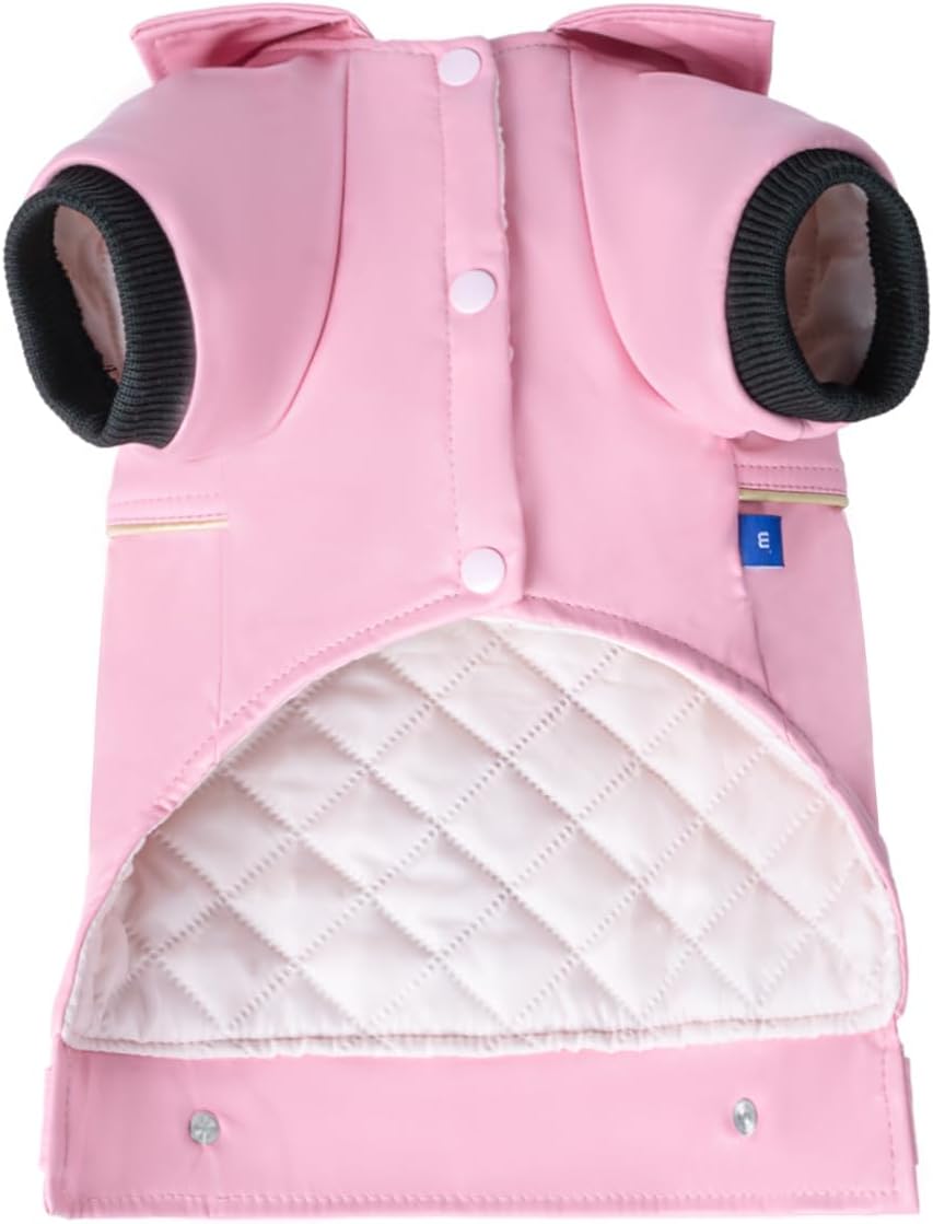 Dog Leather Jacket - Cute Leather Dog Jackets Motorcycle Clothes with Buttons Pet Waterproof Winter Coat for Small Medium Dogs(Pink, L)