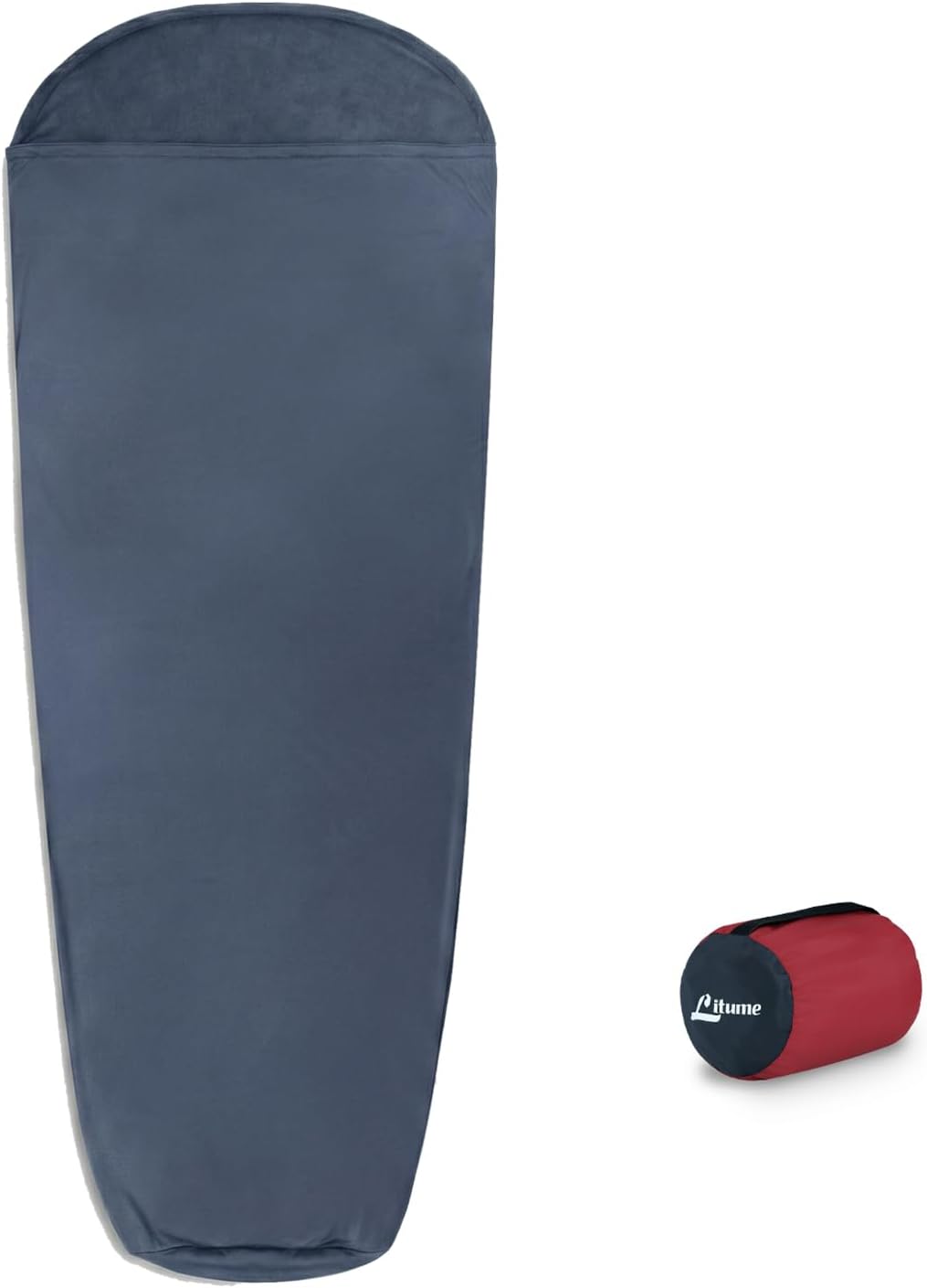 Litume Velvet Sleeping Bag Liner No Zipper Mummy Sleep Sack Backpacking, Camping, Traveling, Hotel, Hostal, Traveling, Lightweight Compact Drawstring Hood Skin Friendly