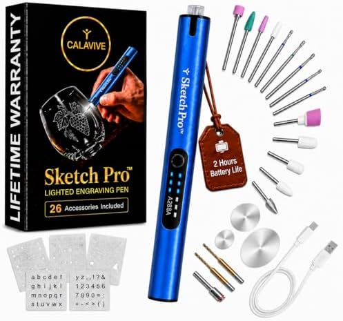 SketchPro Cordless Engraving Pen with LED Light – 3-Speed Precision Etching Tool for Wood, Metal, Glass & Plastic – USB-C Rechargeable, 26 Accessories – Ideal for DIY, Jewelry & Craft Projects
