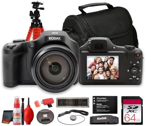 Kodak PIXPRO AZ653 Digital Camera (Black) 20MP Digital Camera Travel Bundle | Wide-Angle Telephoto Lens,Image Stabilization, for Travel, Wildlife &amp; Sports Photography + 64GB Card, Soft Case and More