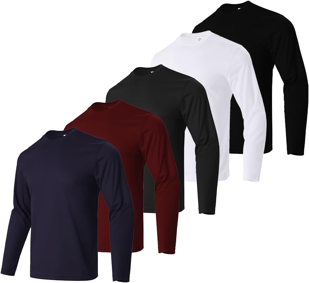 Facitisu Men Long Sleeve T Shirts Pack Quick Dry Athletic Running Activewear Workout Performance Tee Shirts