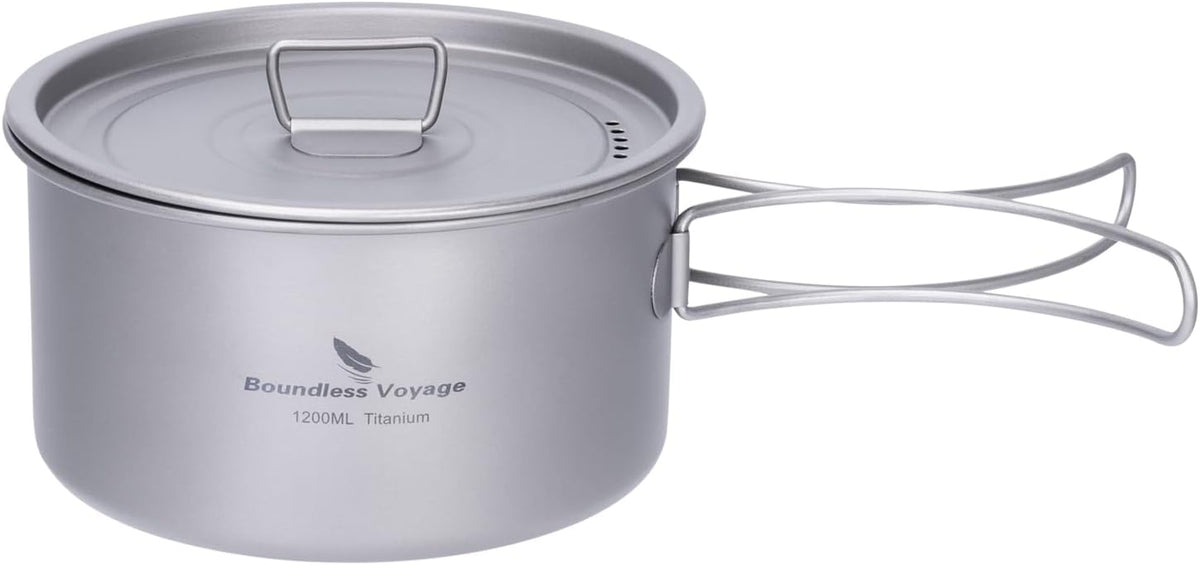 iBasingo 1.2L Titanium Pot Camping Cookware with Lid Ti2106C