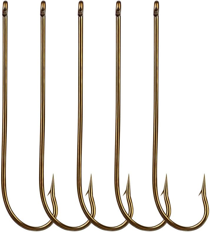 100pcs Long Shank Fishing Hooks High Carbon Steel Fly Tying Jig Hooks Super Sharp Barbed Hook Tips Tan Color 13 Sizes for Choice