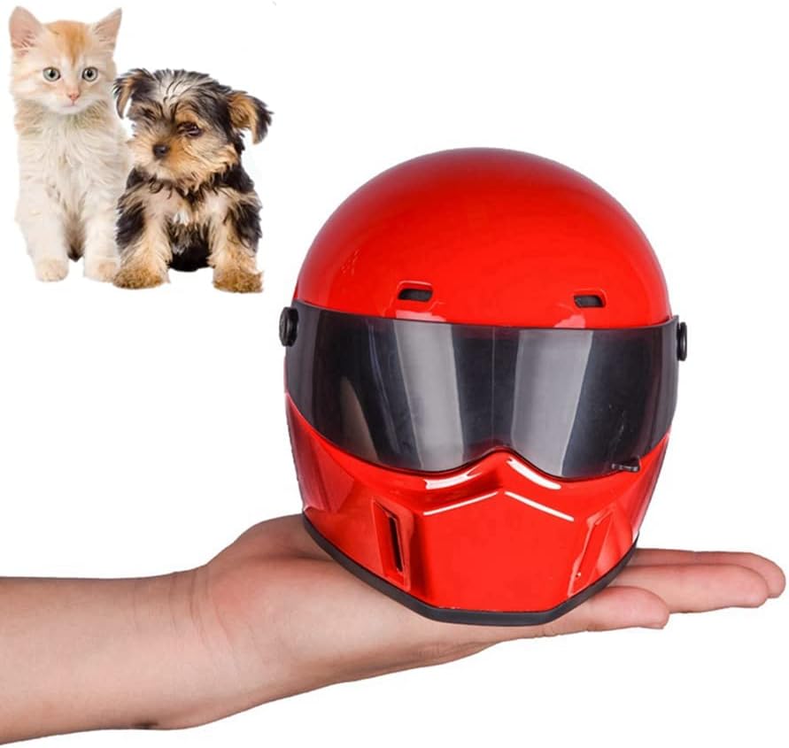 Pet Motorcycle Helmet, Full Face Motorcycle Helmet Outdoor Motorcycle Bike Riding Helmet Hat for Cat Dog Doggie Puppy Kitten Helmet Pet Supplies Racing Car Fan Collectible Small Gift (Red)