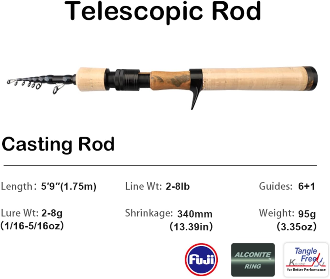 PURELURE Telescopic Fishing Rod Ultralight/Light, Portable Travel Rod 5'9''