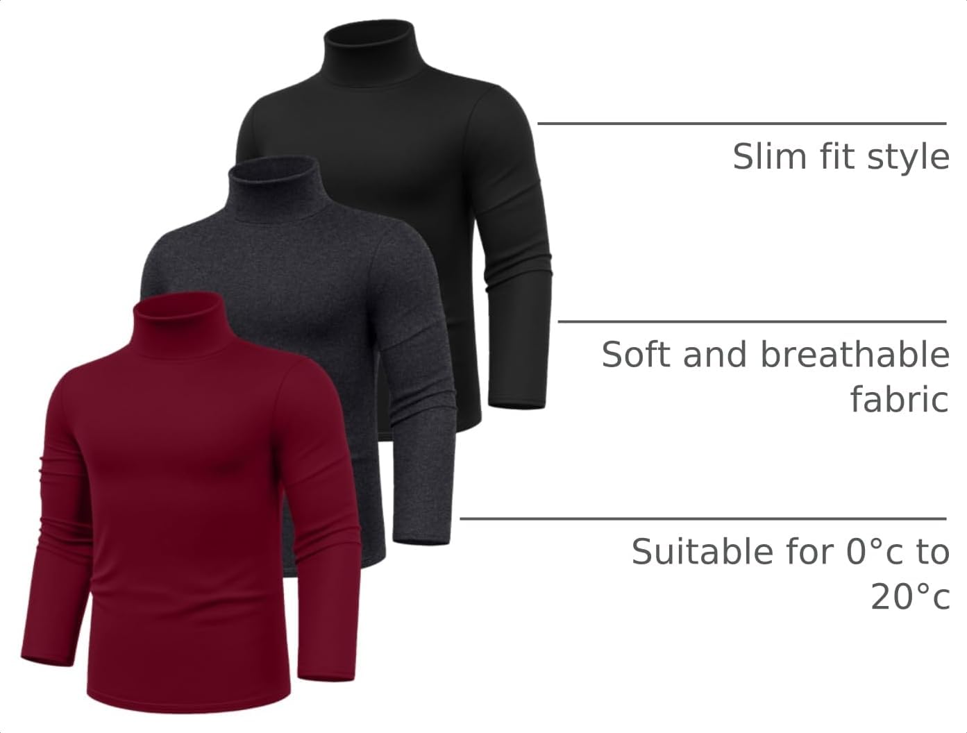 Ficerd 3 Pack Men's Big and Tall Turtleneck Shirts