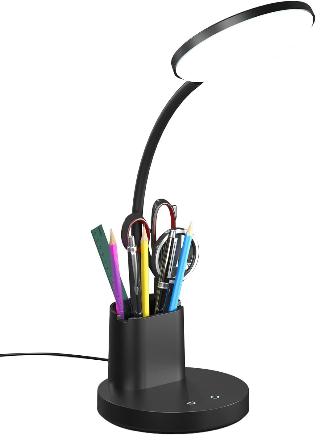 LED Desk Lamp for College Dorm with Pen Phone Holder, Black