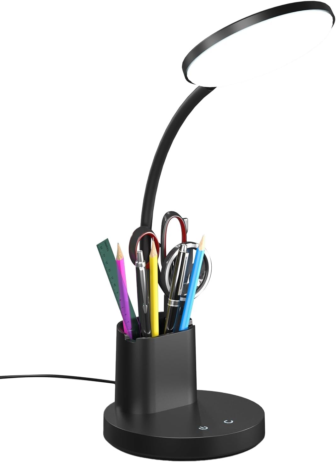 LED Desk Lamp for College Dorm with Pen Phone Holder, Black