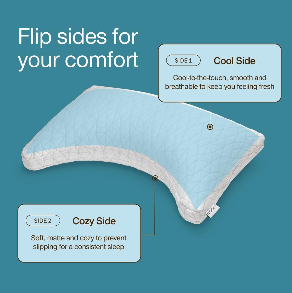 Coop Home Goods Cool Side Crescent Pillowcase, Queen Size Cooling Pillow Case for Hot Sleepers, Crescent Shape, Two-Sided Pillow Covers, Cozy Side & Cool Side, Ultra Soft Lulltra Cool Technology