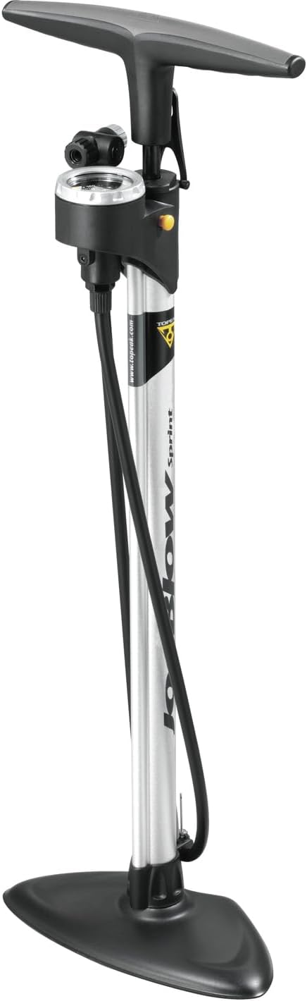 Topeak JoeBlow Sprint Bike Pump – TwinHead High-Pressure Floor Pump for Road, MTB & Gravel Bikes, 160 Psi / 11 Bar Capacity, Satin Aluminum Barrel, Top-Mounted Gauge & Air Release Button