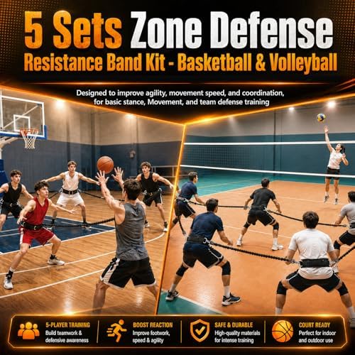 5 Sets Zone Defense Resistance Band Kit, with Adjustable Waist Strap