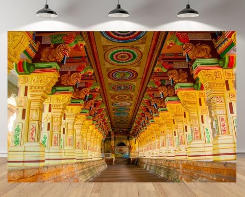 7x5ft Hindu Temple Backdrop Meenakshi Temple Traditional Cultural Architecture Photography Background Indian Landmark Religious Travel Portrait Photo Booth Studio Props Wallpaper