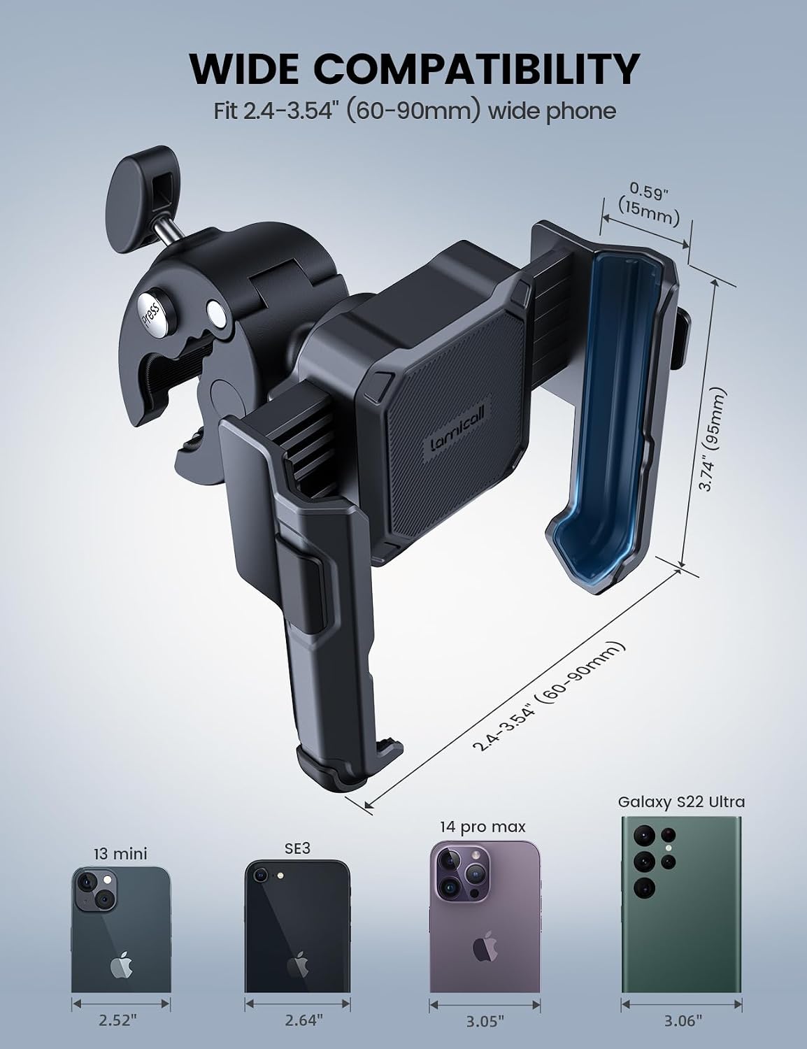 Lamicall Motorcycle Bike Phone Mount, 1s Lock Bike Phone Holder