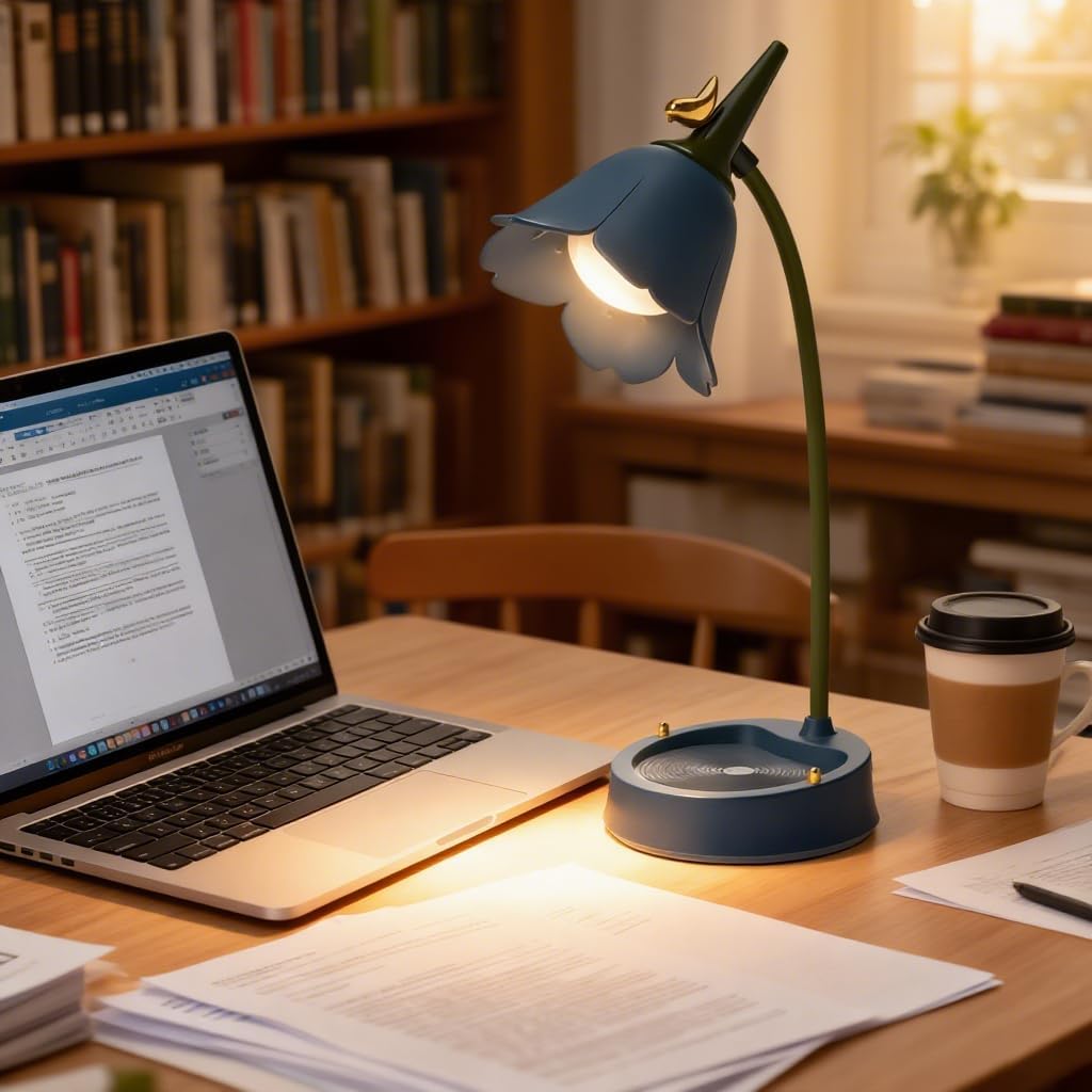 magical JD LED Desk Lamp Cordless Table Light Adjustable Gooseneck Dimmable Touch Rechargeable Battery Eye-Caring Night Light for Kids, Mini Cute Lamp for College Dorm Bedroom Reading (Blue)