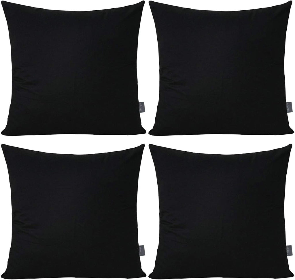 Thmyo 4-Pack 100% Cotton Solid Decorative Throw Pillow Case 18x18inch Black