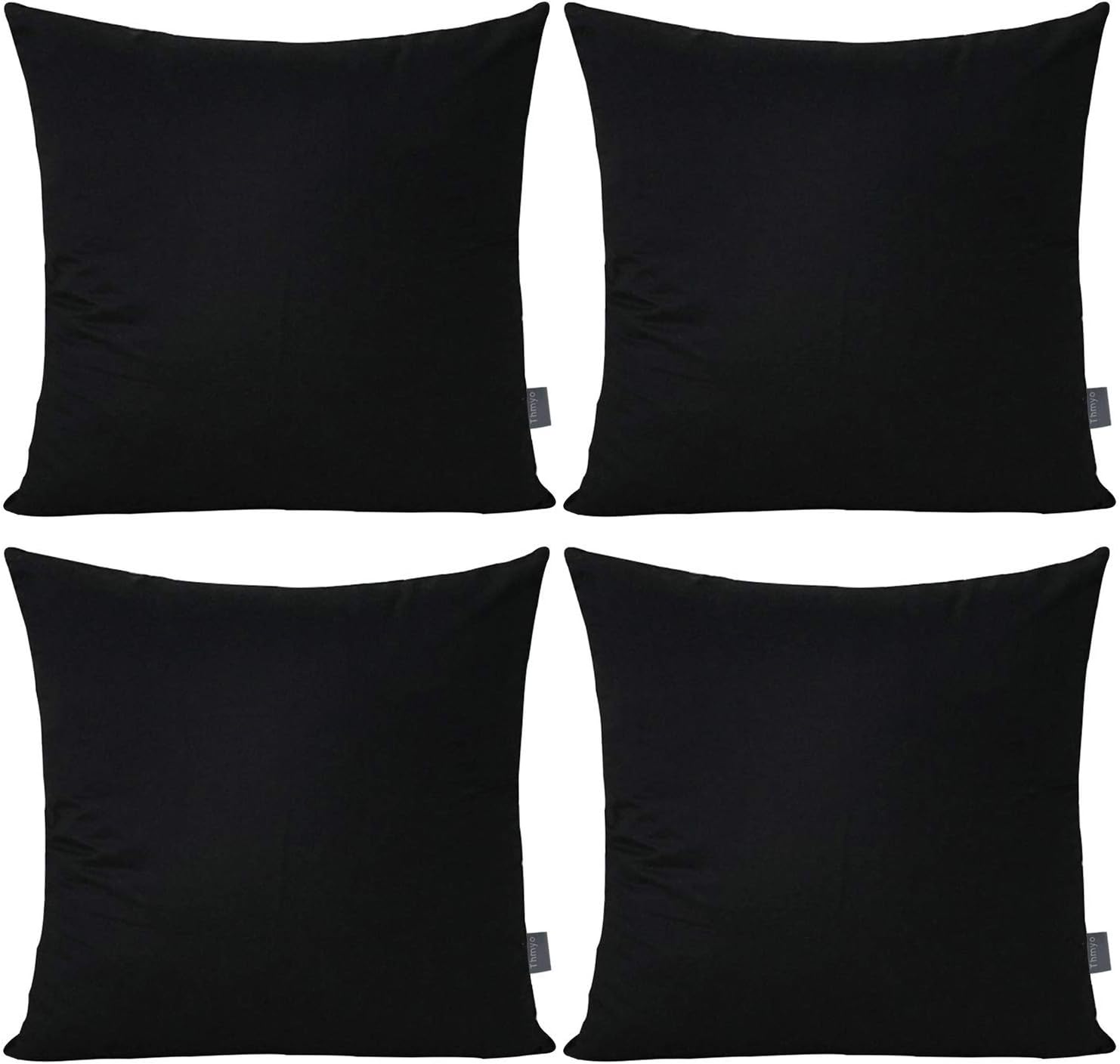 Thmyo 4-Pack 100% Cotton Solid Decorative Throw Pillow Case 18x18inch Black