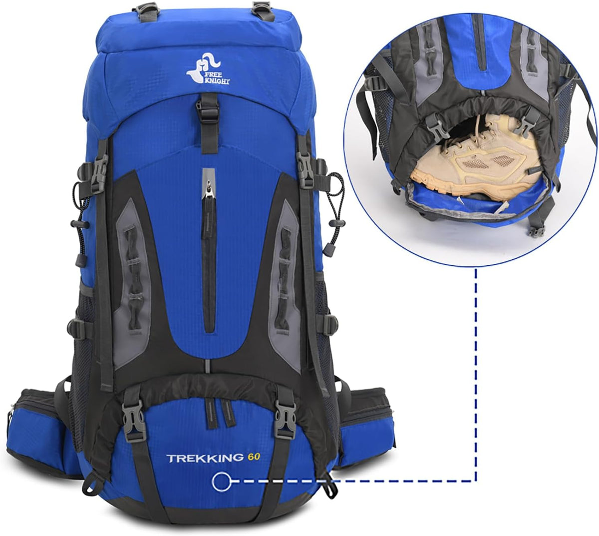 Bseash 60L Hiking Camping Backpack with Rain Cover, Waterproof Large Capacity Outdoor Sport Travel Daypack Climbing Touring (Gray)
