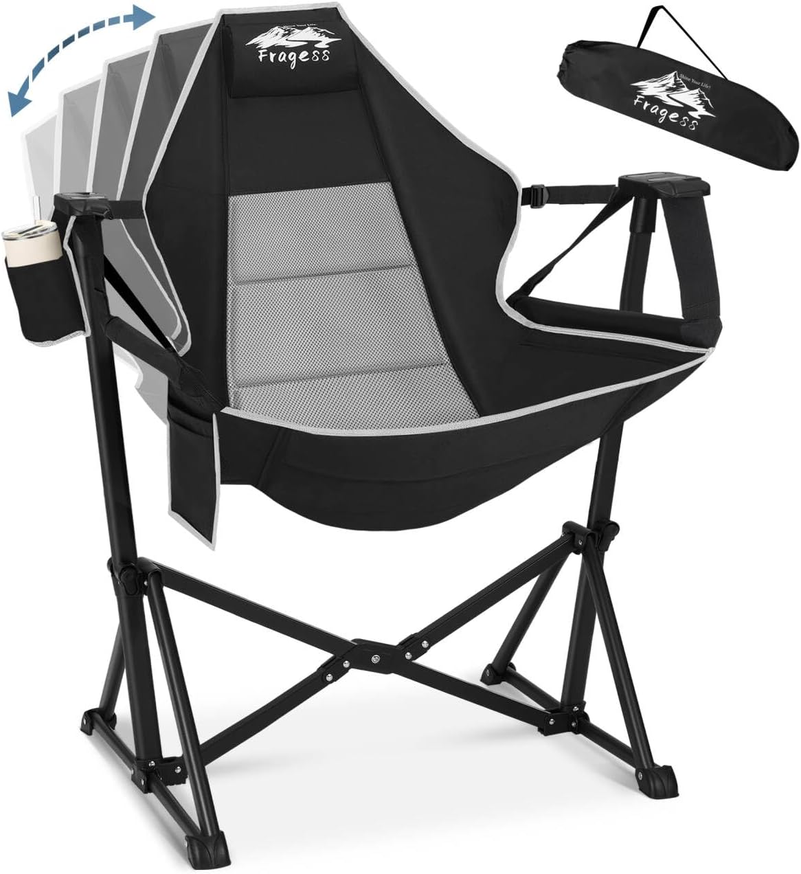 Fragess Portable Hammock Camping Chair with Adjustable Back, Folding Hammock Chair Supports 330lbs, Camping Swing Chair for Adults, Camping Hammock Chair for Lawn, Concerts, Backyard, Stargazer