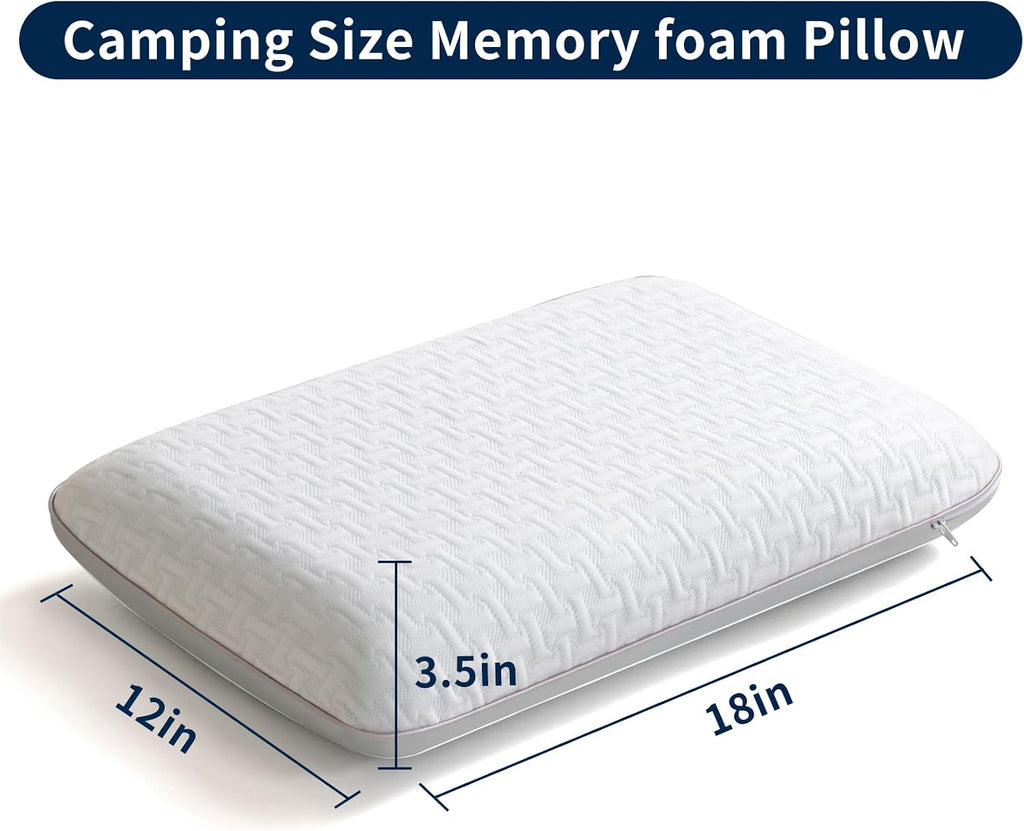 Memory Foam Bed Pillows for Camping, Pillow for Travel Nap Office,Pillow for Side and Back Sleeper, Pillow for Neck Pain Relief, Washable Removable Breathable Cover, Soft