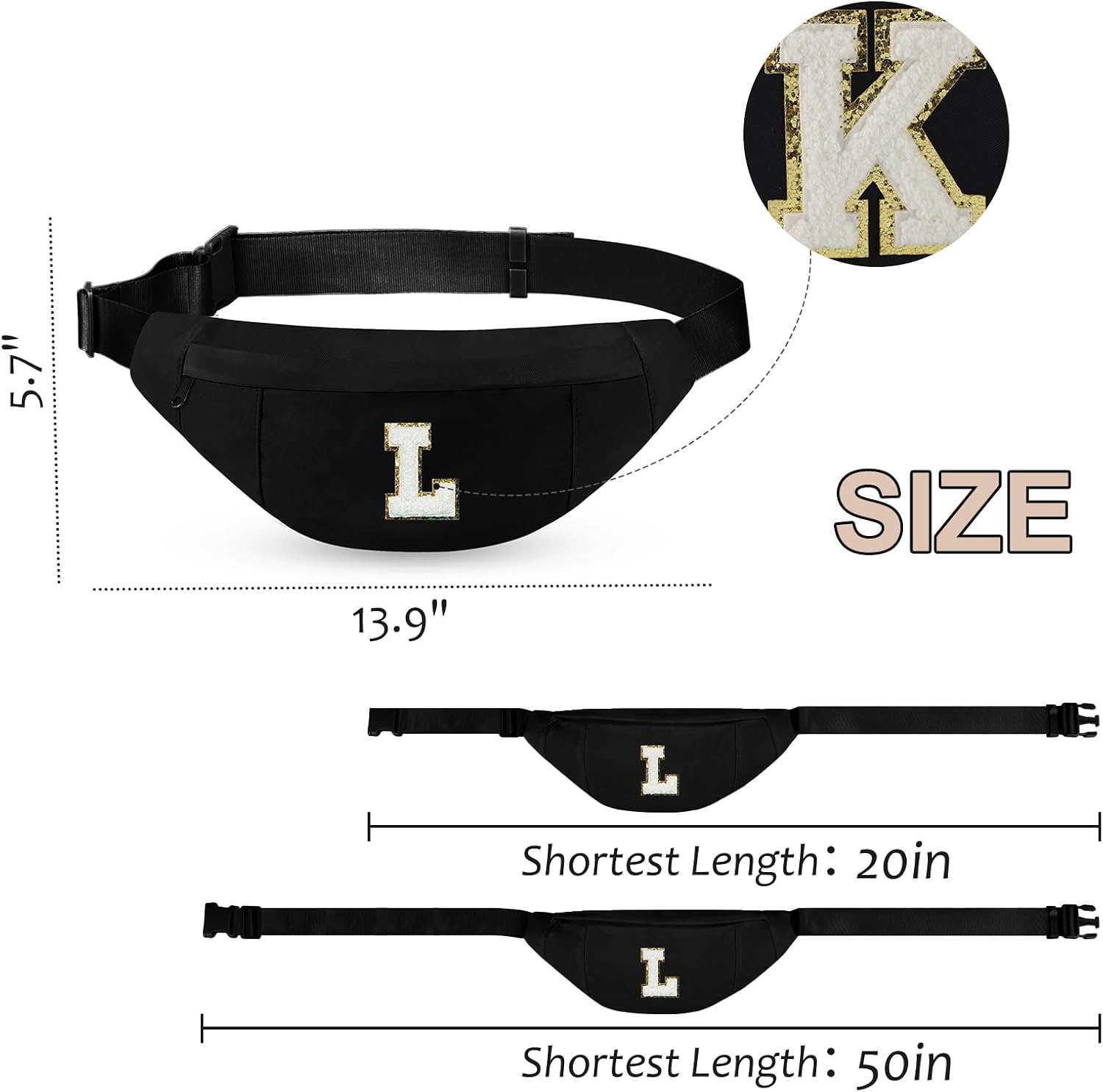 Monogrammed Gifts for Women Men Fanny Pack Shoulder Bag Personalized Birthday Gift for Friends Sister,Black K