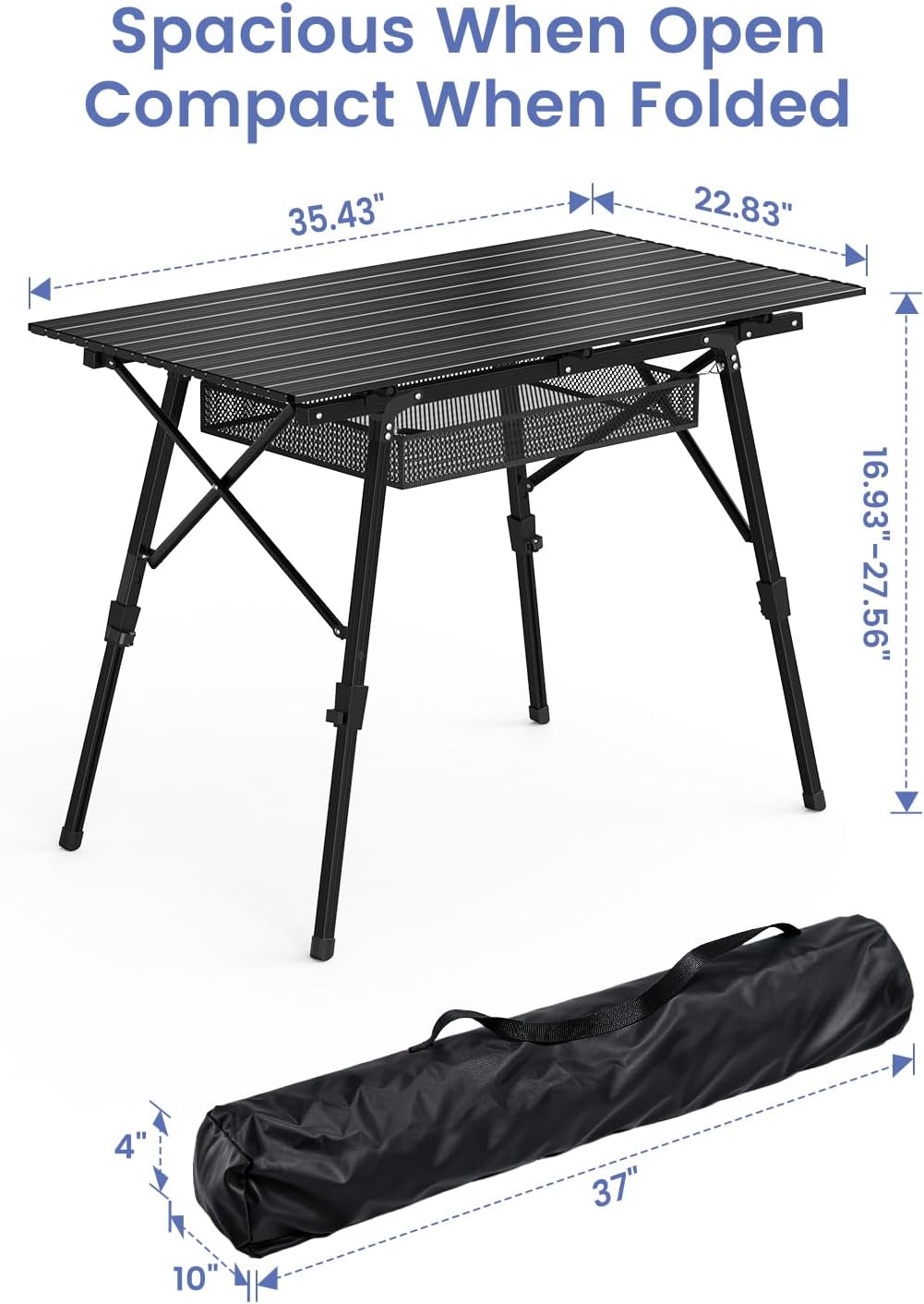 Raynesys Aluminum Folding Camping Table,Adjustable Height & Portable,Black