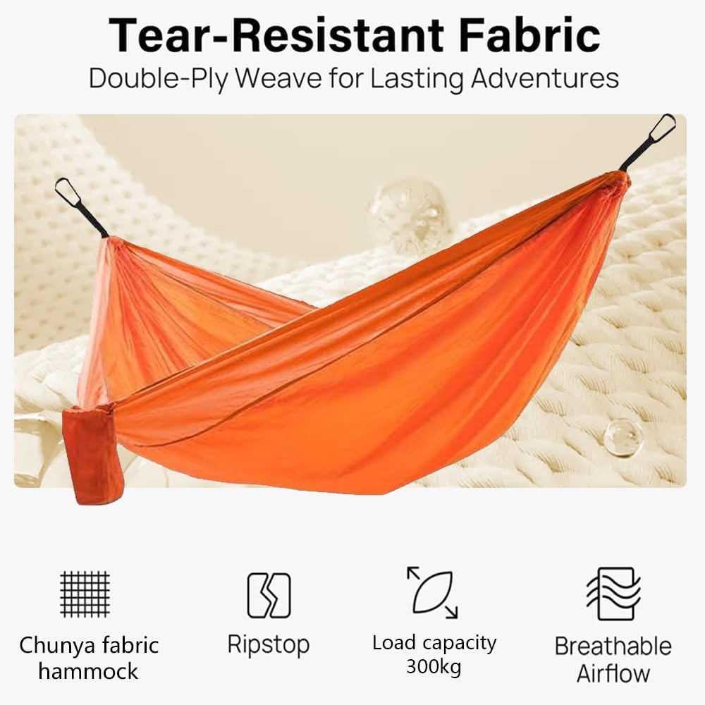 Camping Hammock, Portable Hammocks with Tree Straps & Attached Carry Bag, Travel Tree Hammocks for Outside Indoor Hiking Beach Backpack Travel(Orange, Polyester Pongee)