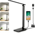 LED Desk Lamp for Home Office, 3 Levels Dimmable Desk Light with USB Charging Port, Small Study Lamp, Reading Light for Table, Black, 5000K