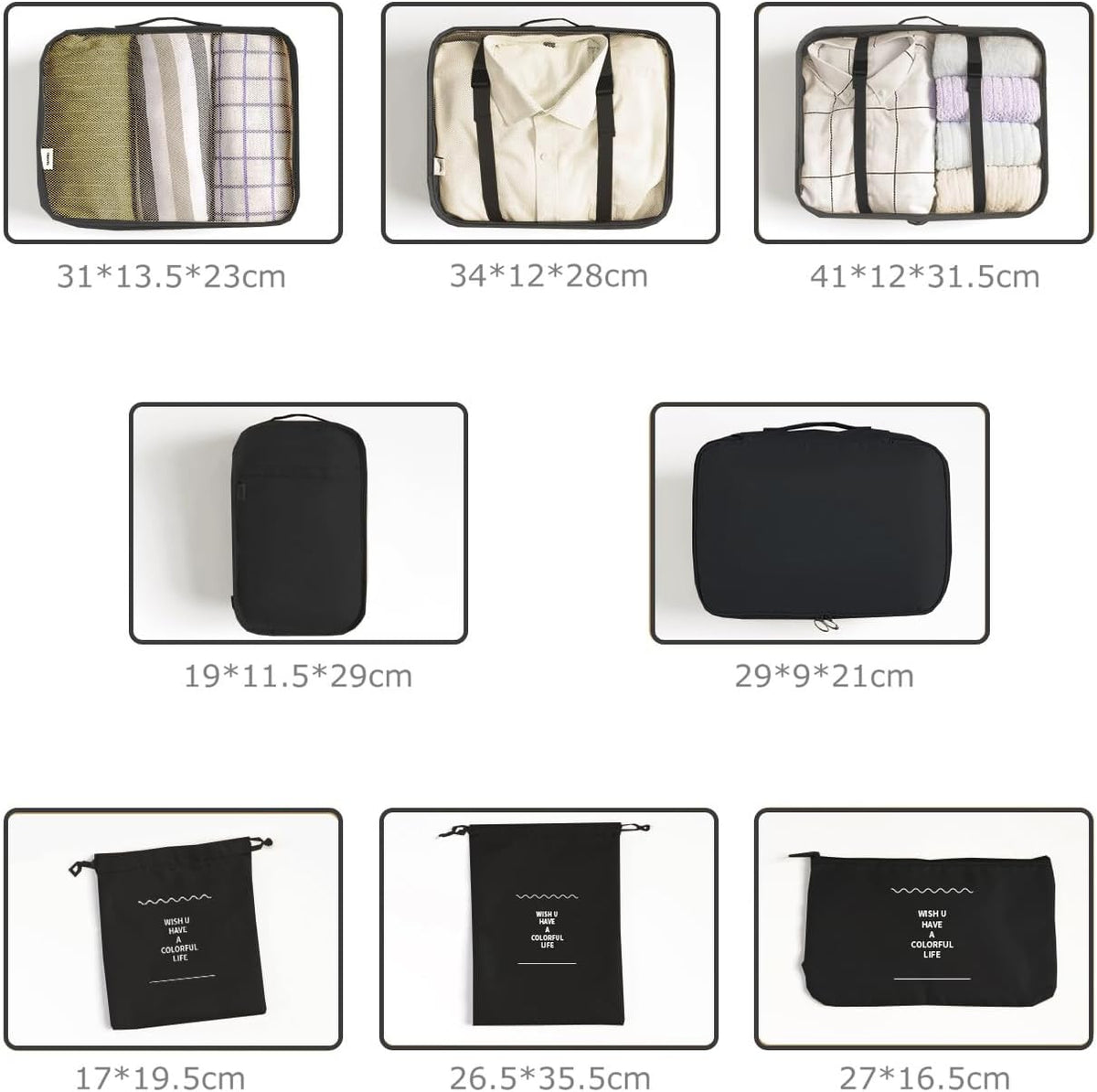 LANSKLBD 6/8 Set Packing Cubes for Suitcases Travel Luggage Packing Organizers,Travel Accessories Essentials Luggage Organizer with Shoe/Tioletry/Laundry Bag (Black, 8 set)