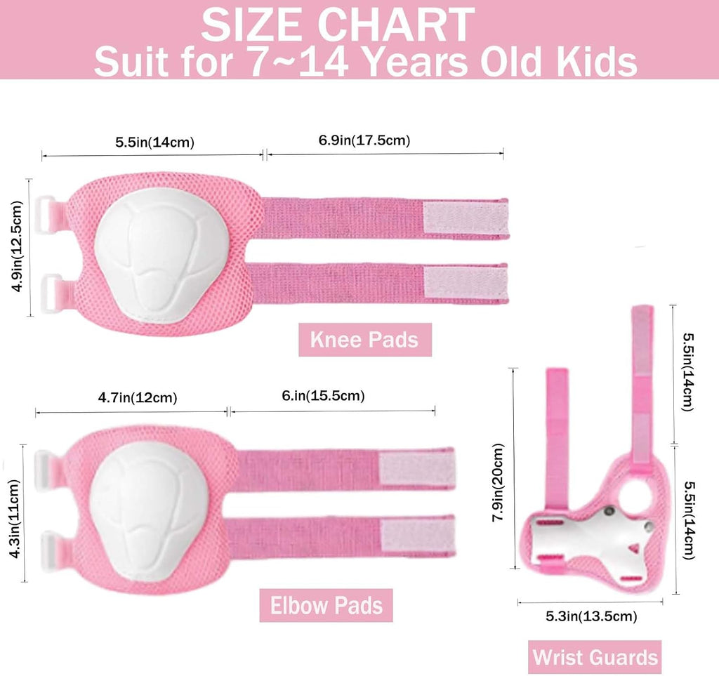 Kids/Youth Knee Pads Elbow Pads for 3-14Years Boys Girls 6 in 1 Kids Protective Gear Set Adjustable for Skating Cycling Bike Rollerblading Scooter Roller Skates