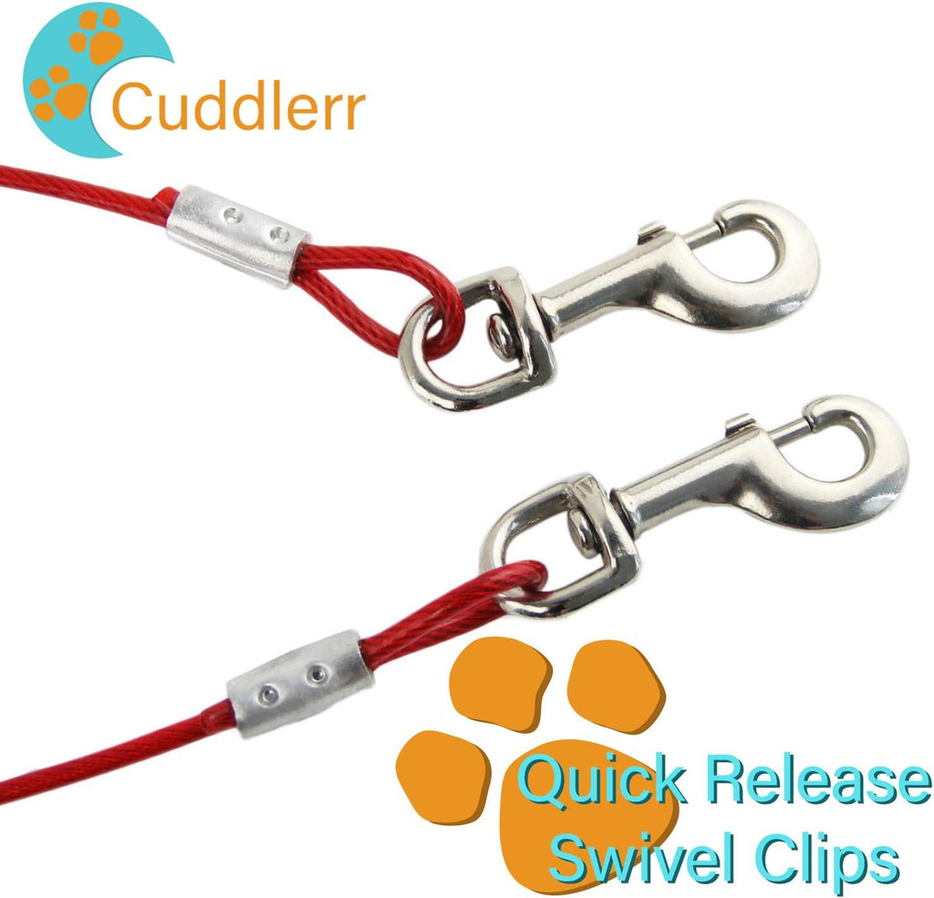 30ft Dog Tie Out Cable for Dogs, 16" Chrome Plated Anti Rust Stake, Great for Camping or The Garden, Suitable for Harness, Leash & Chain Attachments - Red