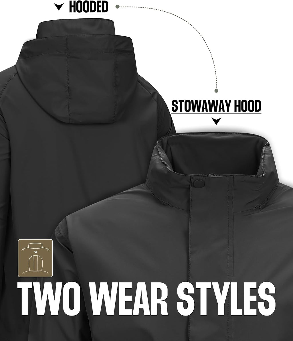 33,000ft Men's Waterproof Rain Jacket Packable Lightweight Hood Rain Shell