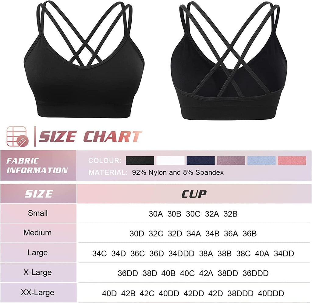 VEQKING Strappy Cross Back Women Sports Bras with Removable Cups