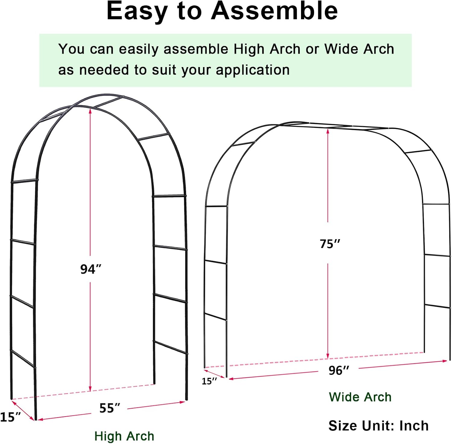 Metal Pergola Arbor, Outdoor Flower Garden Arch Trellis, Steel Garden Arbor for Climbing Plants, Wedding Decoration, 7'8" H x 4'5" W