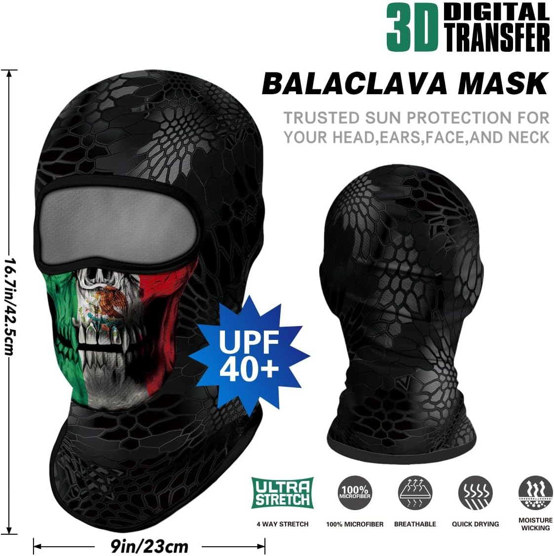 Red Plume 5PCS Ghosts Skull Print Balaclava Full Face Ski Mask UV Protection for Motorcycle Riding Outdoor Sports Men & Women