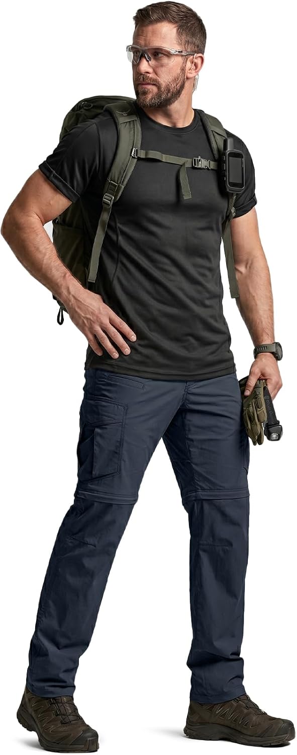 CQR Men's Convertible Cargo Tactical Pants, Water Resistant Outdoor Hiking Pants, Zip Off Lightweight Stretch Work Pants