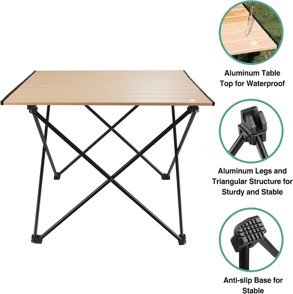 VILLEY Portable Camping Side Table, Ultralight Aluminum Folding Beach Table