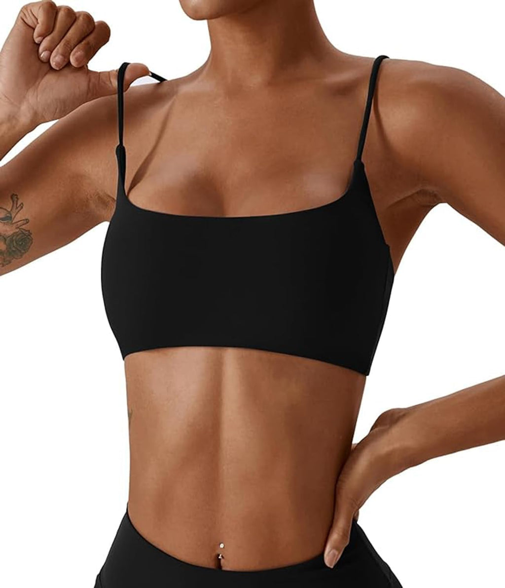 Comper Women's Sports Bras Wirefree Racerback Workout Bras Sexy Thin Straps Yoga Sport Bras with Removable Pads