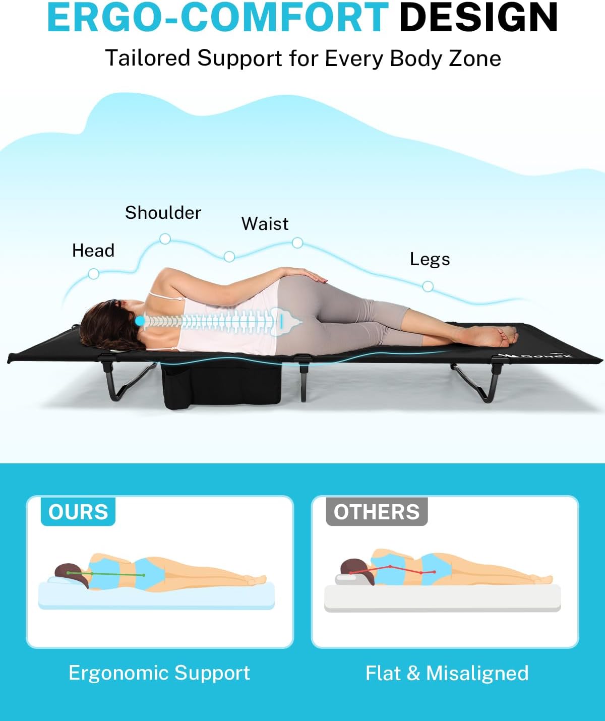 Gonex 31" Wide Camping Cot Lightweight Folding Portable Camp Cot for Adult