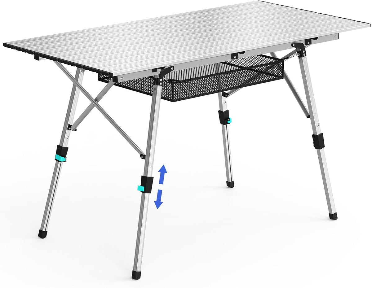 Raynesys Aluminum Folding Camping Table,Adjustable Height & Portable,Silver
