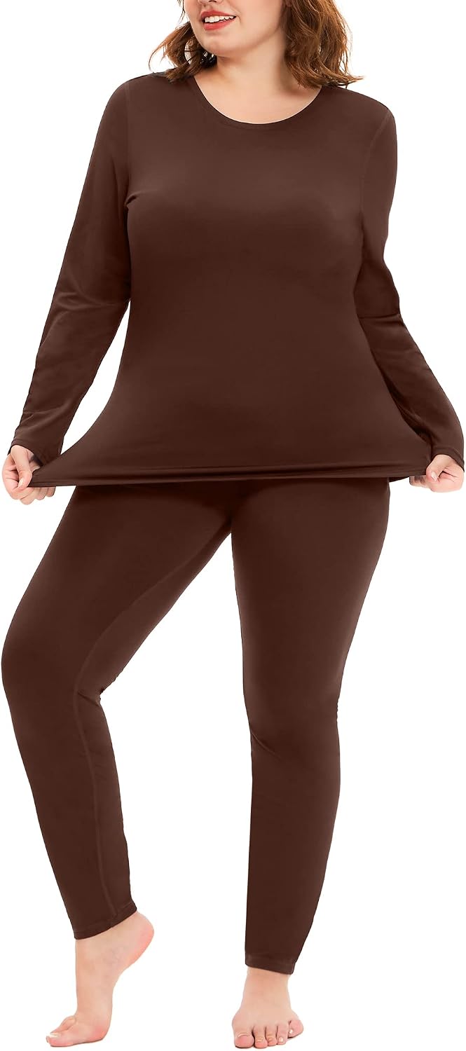 COOTRY Plus Size Thermal Underwear for Women Long Johns Top and Bottom Sets