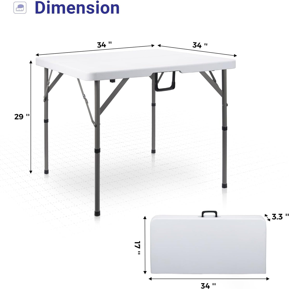 34" Square Folding Card Table,Fold-in-Half Utility Portable Table,White