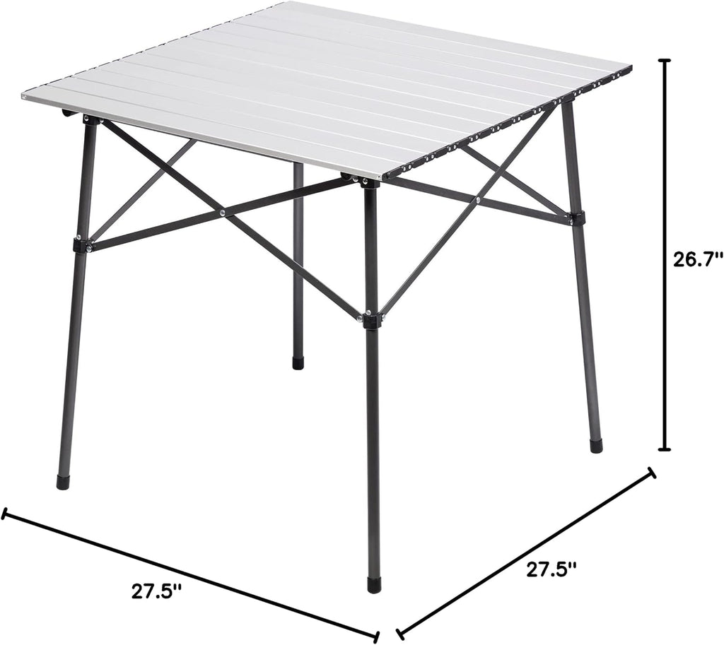 Portal Lightweight Aluminum Folding Square Table Roll Up Top 4 People Table