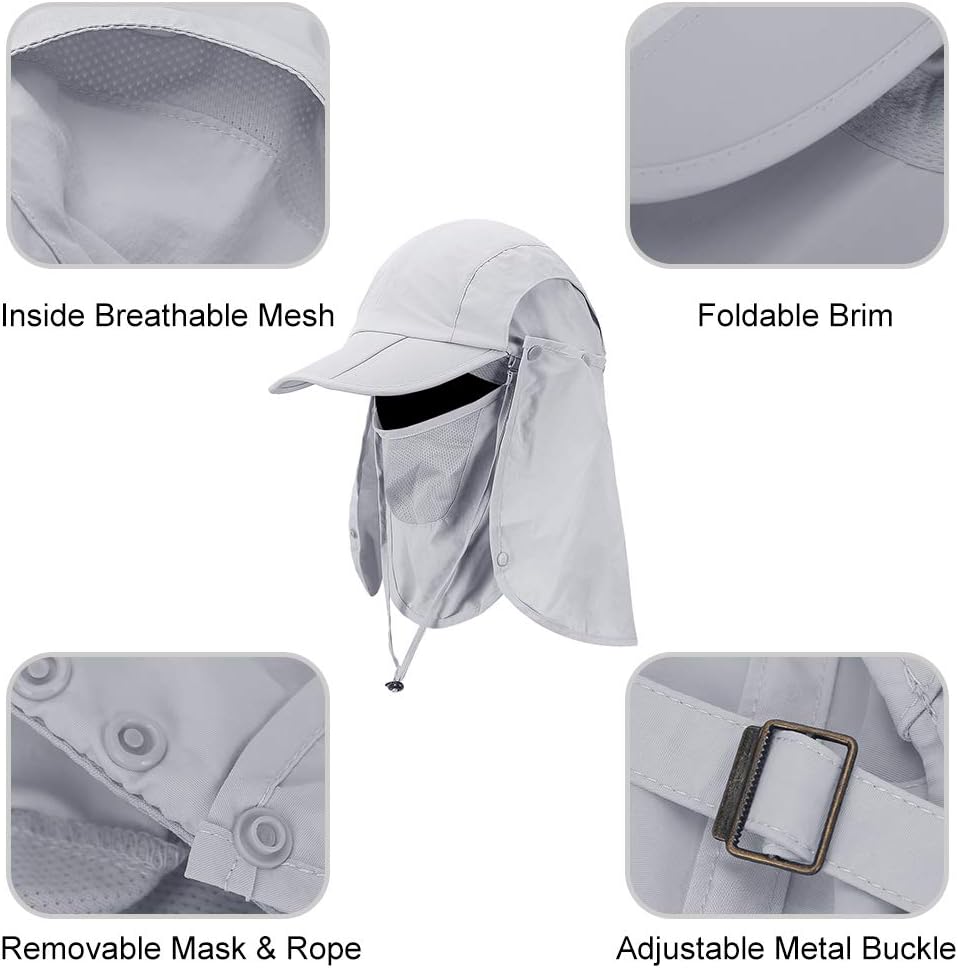 CRISTGEE Foldable Sun Cap, Fishing Hats, UPF 50+ Protection Caps with Face Mask Neck Flap