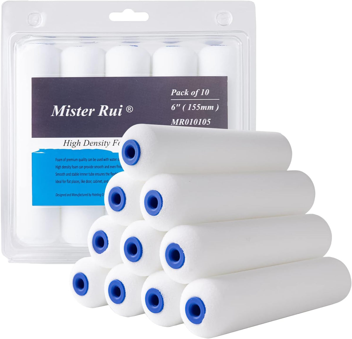 Mister Rui 4 Inch Foam Paint Roller Covers, 10-Pack for Cabinets & Doors