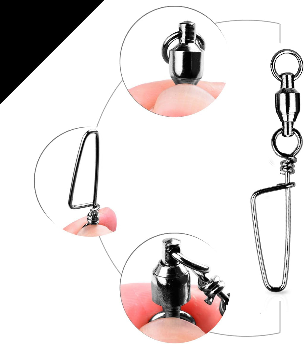 Atibin High Strength Fishing Swivel Freshwater Corrosion Resistance Fishing Snap Swivel Stainless Lock Snap Swivels Steel Ball Bearing Black Nickel