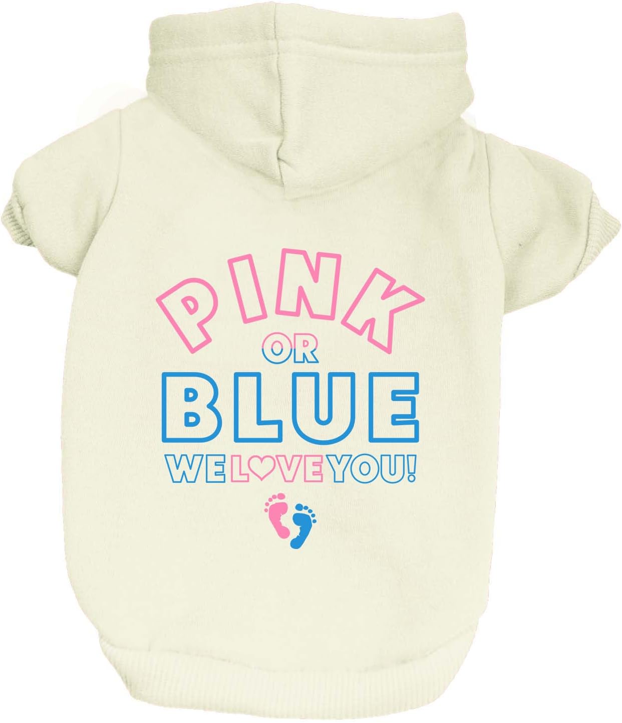 Pink Or Blue? We Love You Dog Hoodie | Fleece Lined |Leash Hole| Gender Reveal | Baby Announcement | Pregnancy Reveal | Boy or Girl|Cream, Small 824